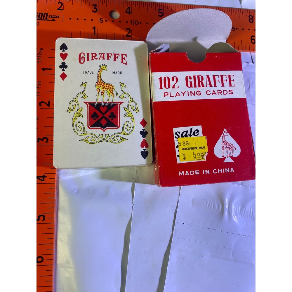 Vintage Giraffe 102 Playing Cards Red Floral Scroll Deck Sealed Made in China